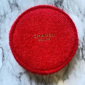 NIB CHANEL Red Round Half-Zip Cosmetic Pouch